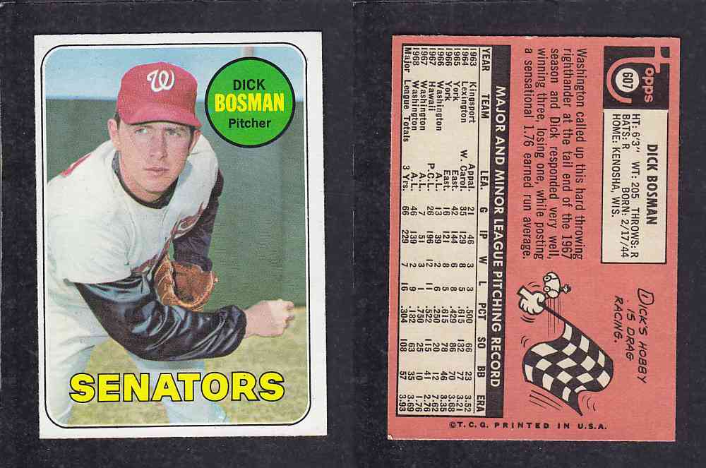 1969 TOPPS BASEBALL CARD #607 M. BOSMAN photo