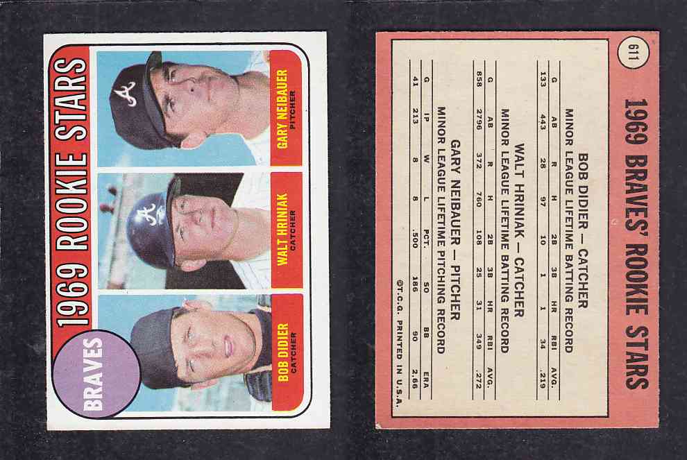 1969 TOPPS BASEBALL CARD #611 BRAVES ROOKIE STARS photo