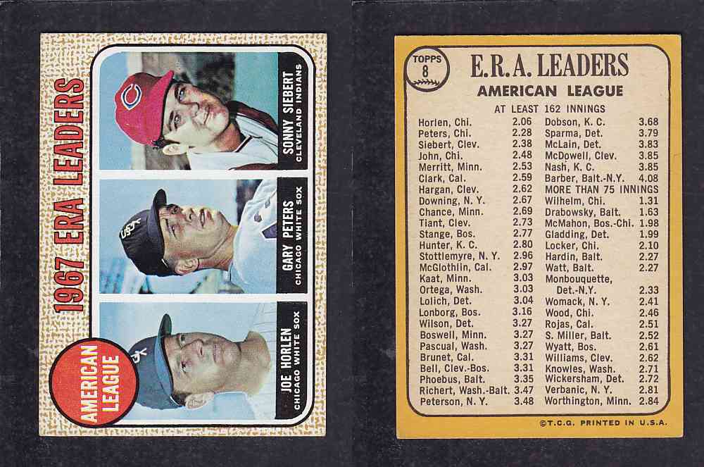 1968 TOPPS BASEBALL CARD  #8  1967  ERA LEADERS photo