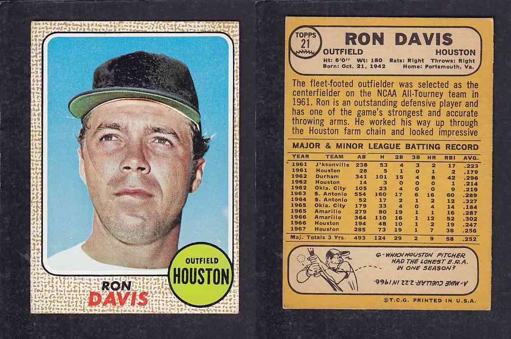 1968 TOPPS BASEBALL CARD  #21  R. DAVIS photo