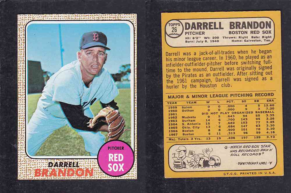 1968 TOPPS BASEBALL CARD  #26  D. BRANDON photo