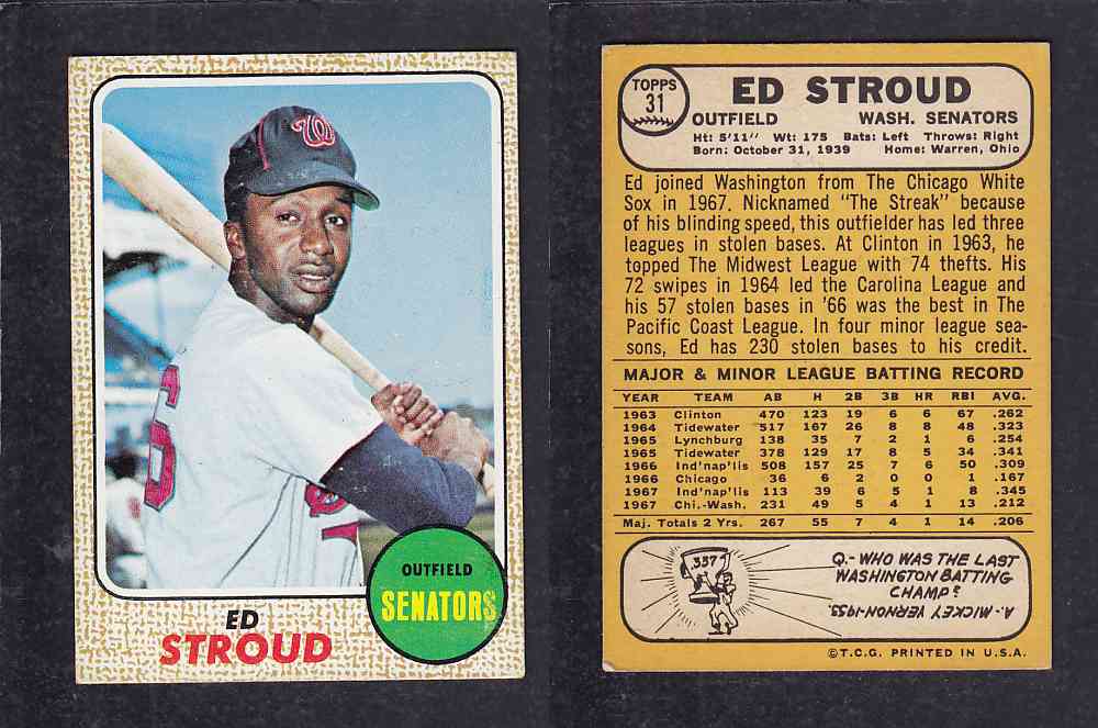 1968 TOPPS BASEBALL CARD  #31  E. STROUD photo