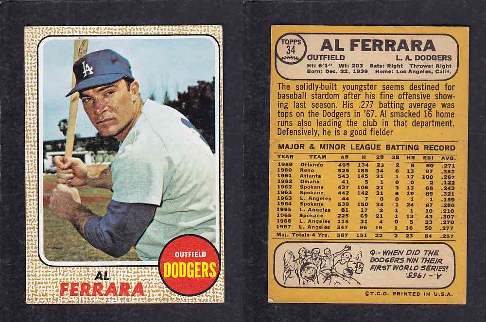 1968 TOPPS BASEBALL CARD  #34   A.FERRARA photo