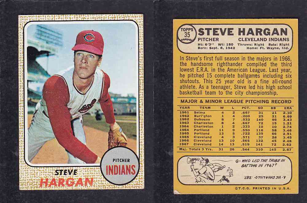 1968 TOPPS BASEBALL CARD  #35   S. HARGAN photo