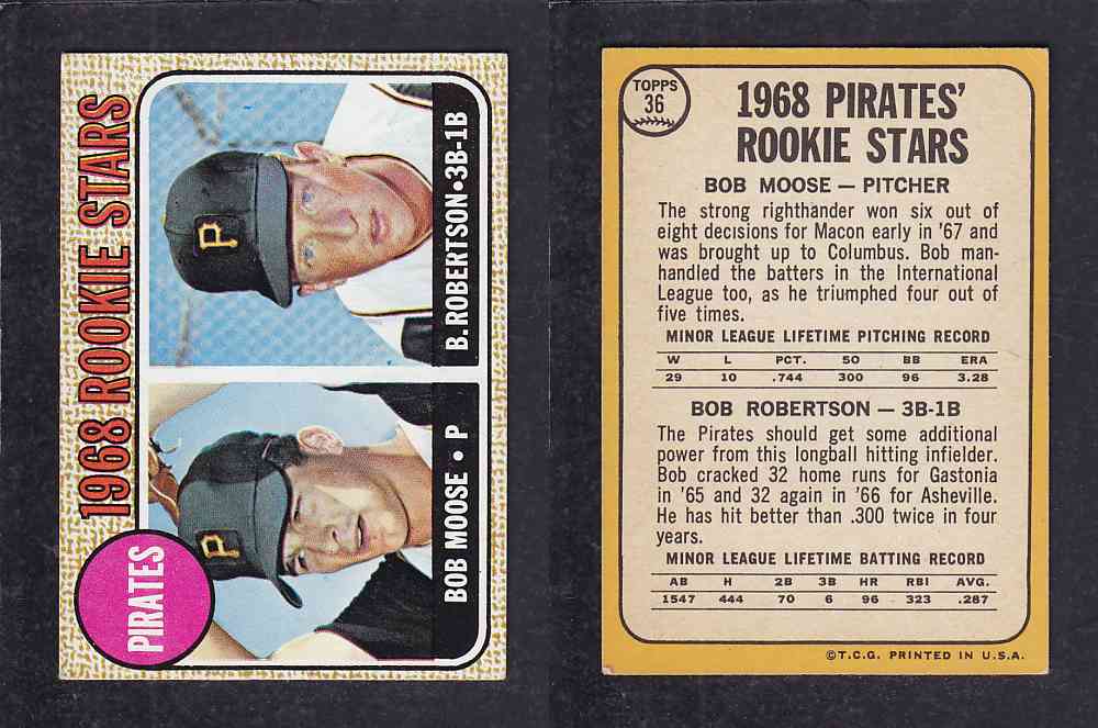 1968 TOPPS BASEBALL CARD  #36    PIRATES ROOKIE STARS  photo