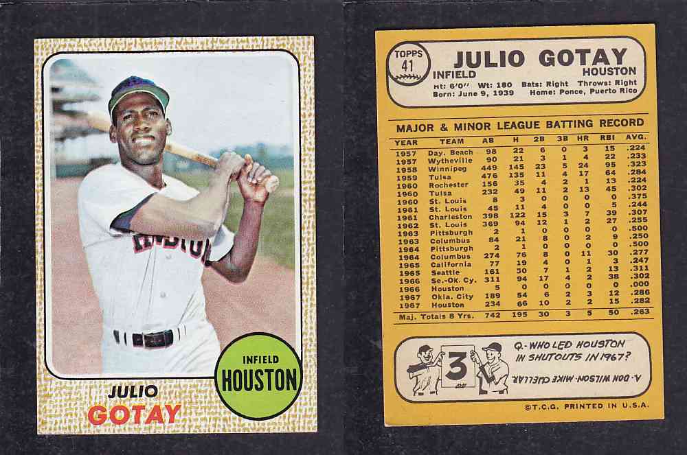 1968 TOPPS BASEBALL CARD  #41  J. GOTAY photo