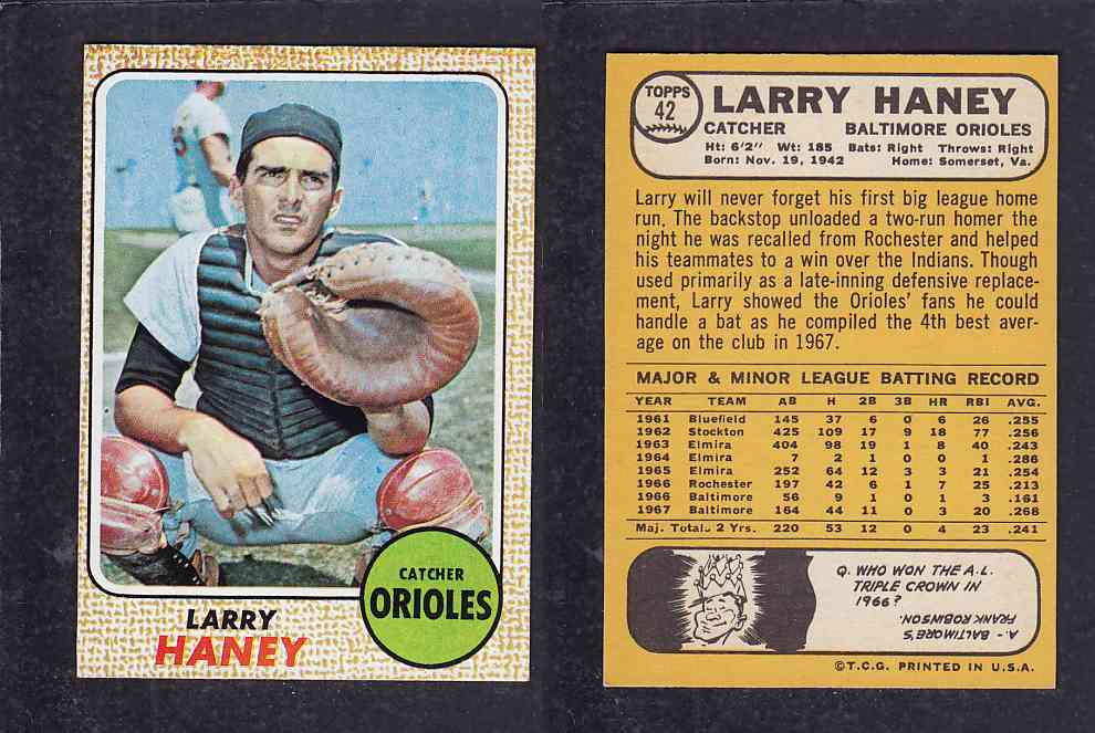 1968 TOPPS BASEBALL CARD  #42   L. HANEY photo