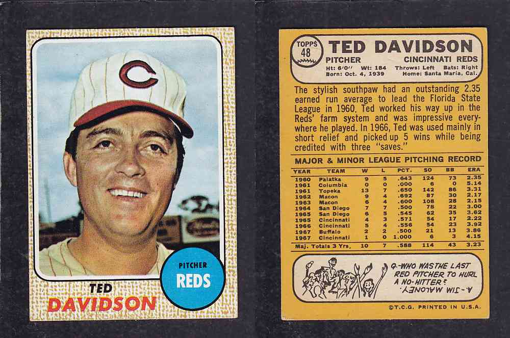 1968 TOPPS BASEBALL CARD  #48  T. DAVIDSON photo