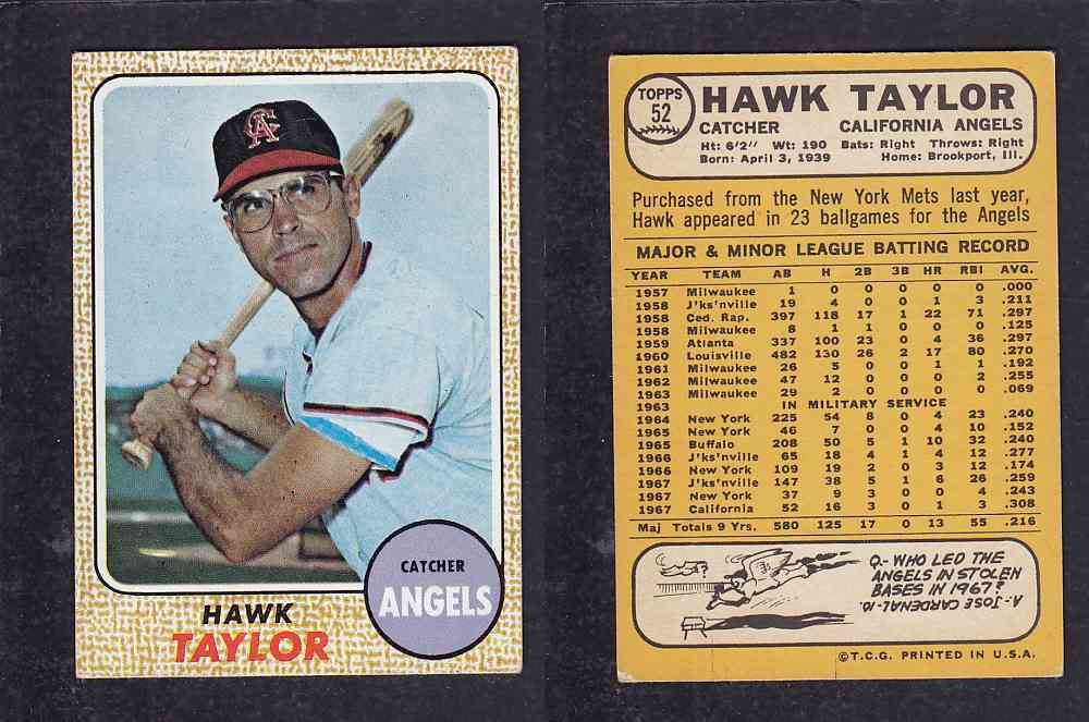 1968 TOPPS BASEBALL CARD  #52  H. TAYLOR photo