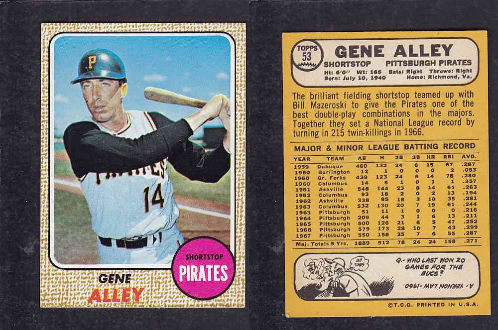 1968 TOPPS BASEBALL CARD  #53  G. ALLEY photo