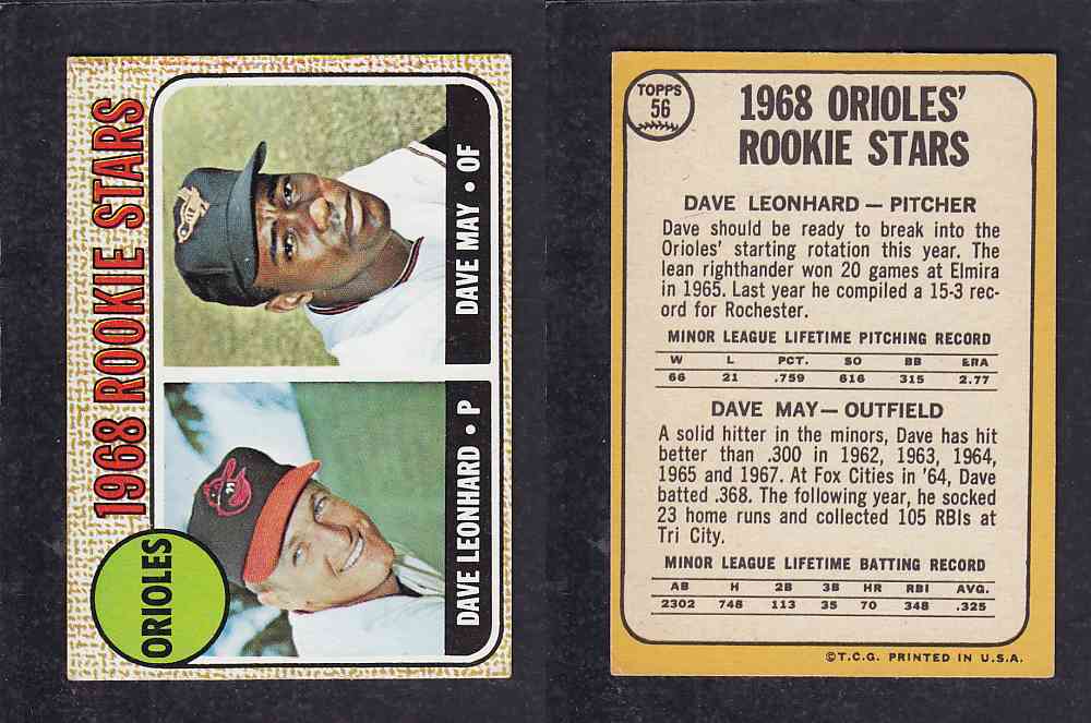 1968 TOPPS BASEBALL CARD  #56  ORIOLES`ROOKIE STARS photo