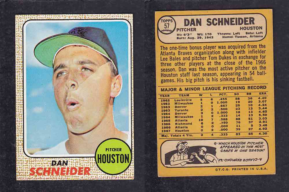 1968 TOPPS BASEBALL CARD  #57  D. SCHNEIDER photo