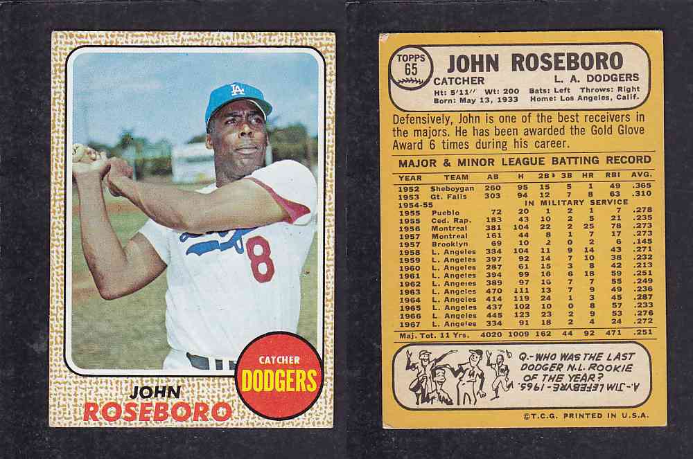 1968 TOPPS BASEBALL CARD  #65  J. ROSEBORO photo