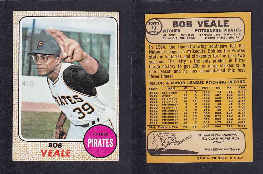 1968 TOPPS BASEBALL CARD  #70  B. VEALE photo