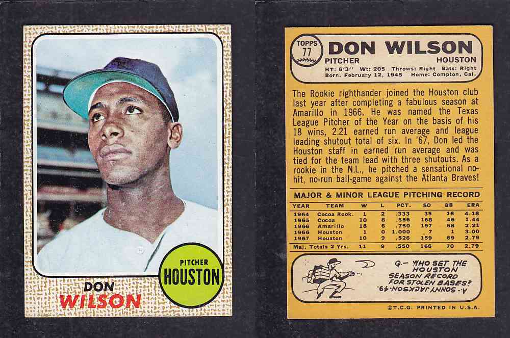 1968 TOPPS BASEBALL CARD  #77  D. WILSON photo