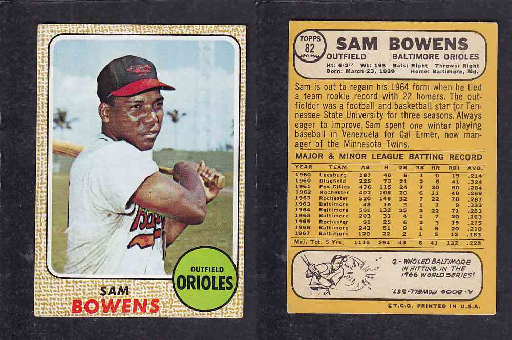 1968 TOPPS BASEBALL CARD  #82  S. BOWENS photo