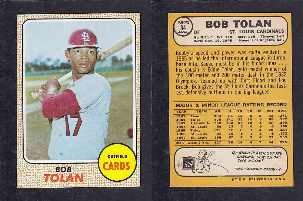 1968 TOPPS BASEBALL CARD  #84  B. TOLAN photo