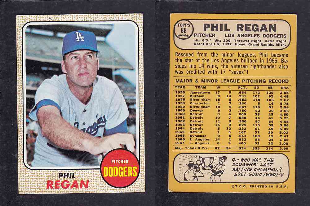 1968 TOPPS BASEBALL CARD  #88  P. REGAN photo