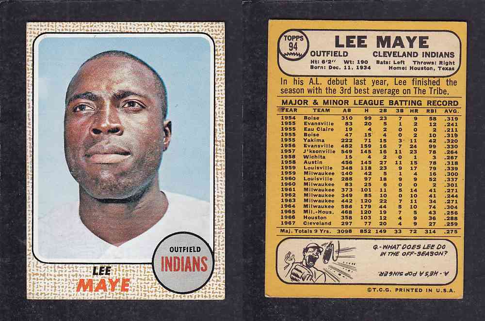 1968 TOPPS BASEBALL CARD  #94  L. MAYE photo