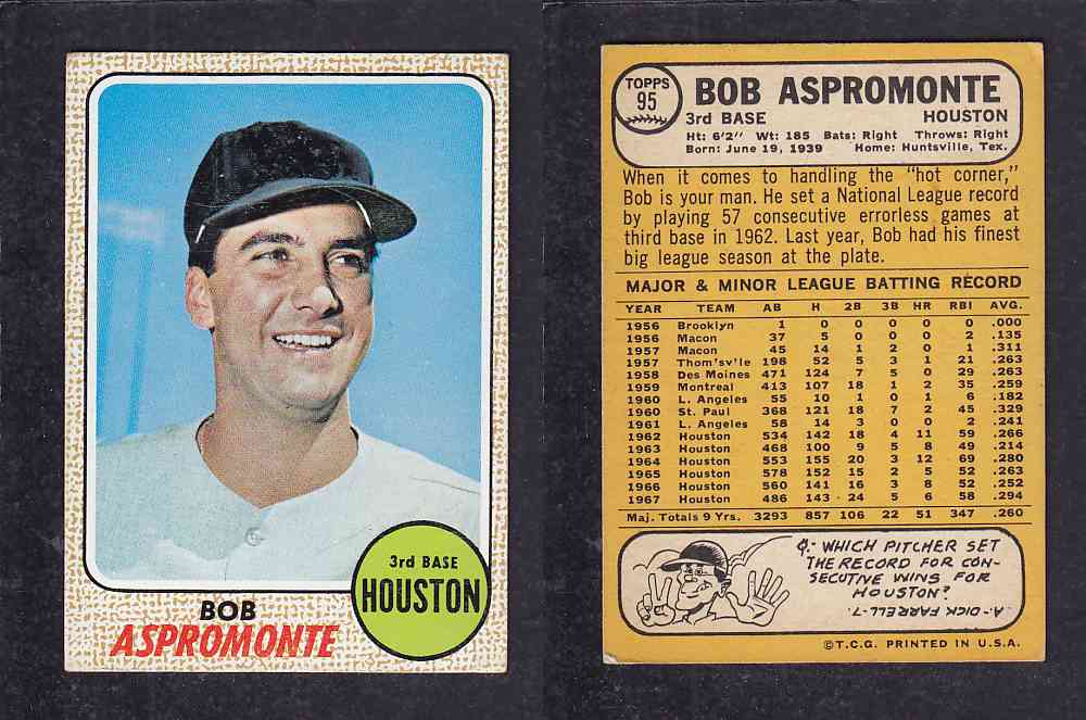 1968 TOPPS BASEBALL CARD  #95   B. ASPROMONTE photo