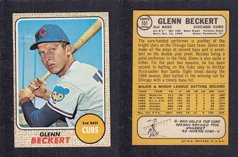 1968 TOPPS BASEBALL CARD  #101  G. BECKERT photo