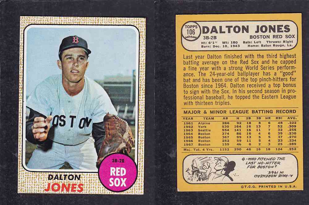 1968 TOPPS BASEBALL CARD  #106  D. JONES photo