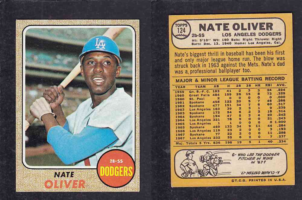 1968 TOPPS BASEBALL CARD  #124  N. OLIVER photo