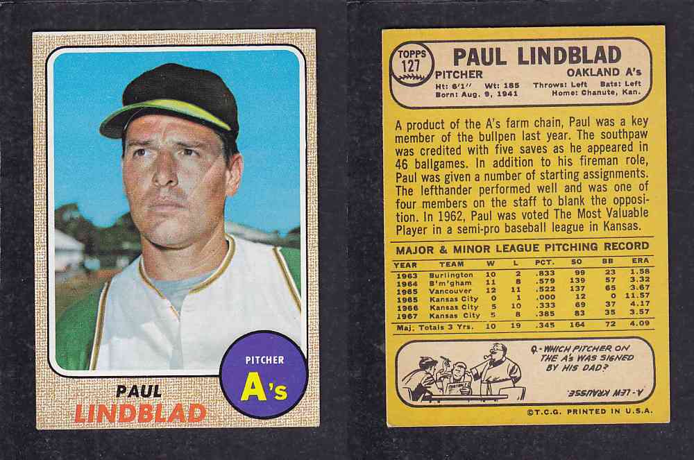 1968 TOPPS BASEBALL CARD  #127  P.LINDBLAD photo