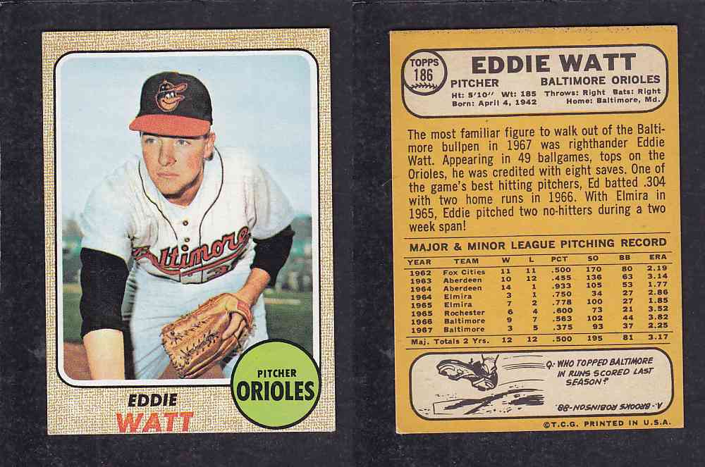 1968 TOPPS BASEBALL CARD  #186  E. WATT photo