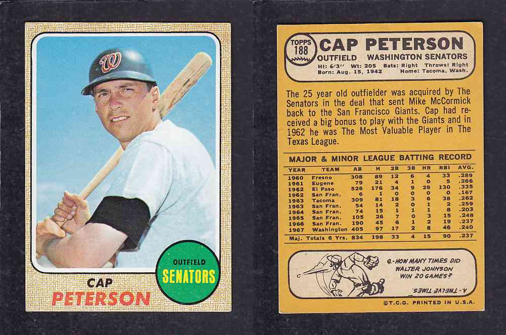 1968 TOPPS BASEBALL CARD  #188  C. PETERSON photo