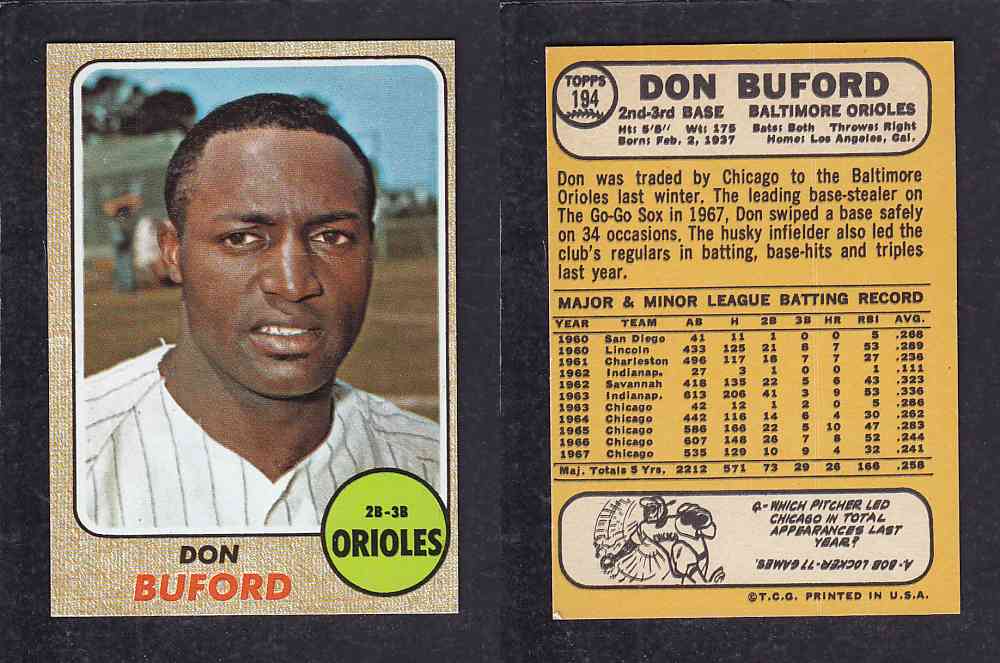 1968 TOPPS BASEBALL CARD  #194  D. BUFORD photo