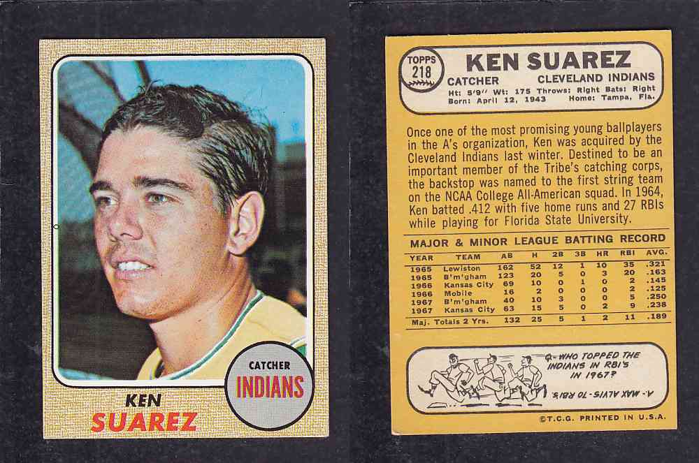 1968 TOPPS BASEBALL CARD  #218  K. SUAREZ photo