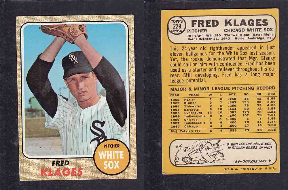 1968 TOPPS BASEBALL CARD  #229  F. KLAGES photo