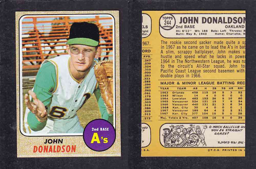 1968 TOPPS BASEBALL CARD  #244  J. DONALDSON photo