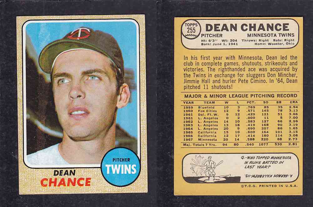 1968 TOPPS BASEBALL CARD  #255  D. CHANCE photo