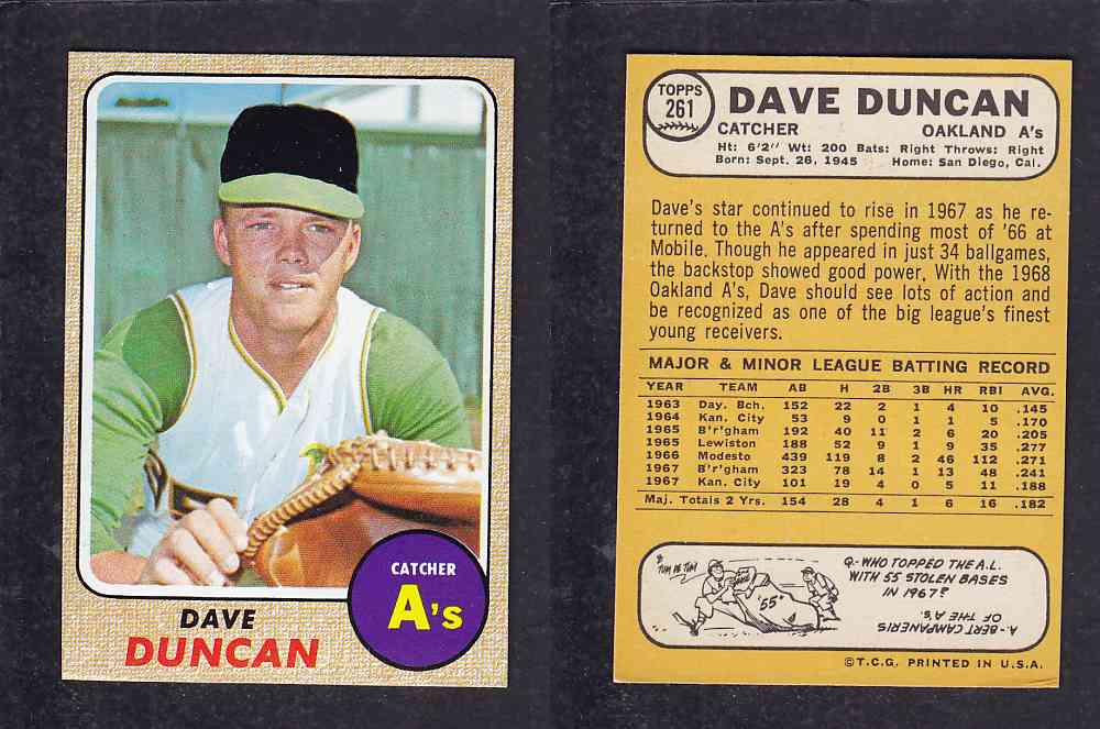 1968 TOPPS BASEBALL CARD  #261  D. DUNCAN photo