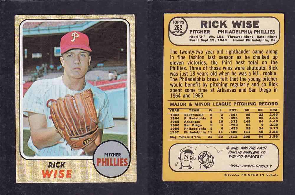 1968 TOPPS BASEBALL CARD  #262  R. WISE photo