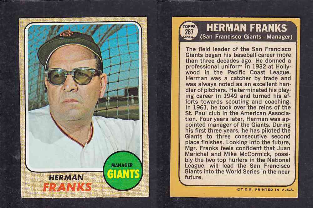 1968 TOPPS BASEBALL CARD  #267  H. FRANKS photo