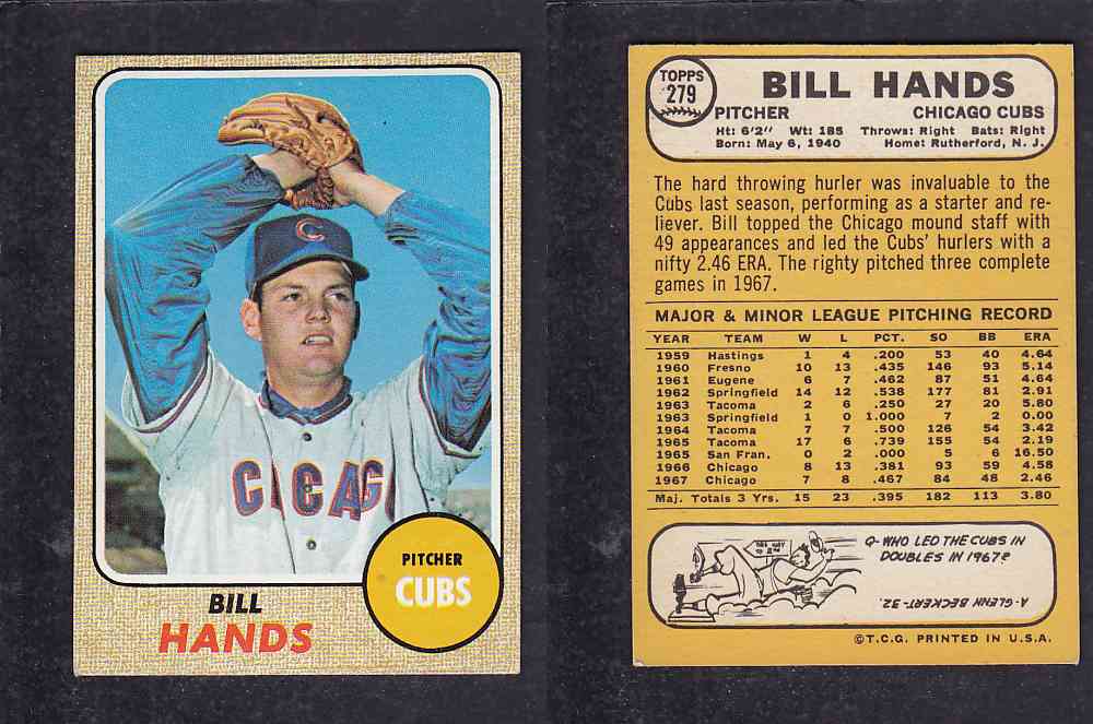 1968 TOPPS BASEBALL CARD  #279  B. HANDS photo