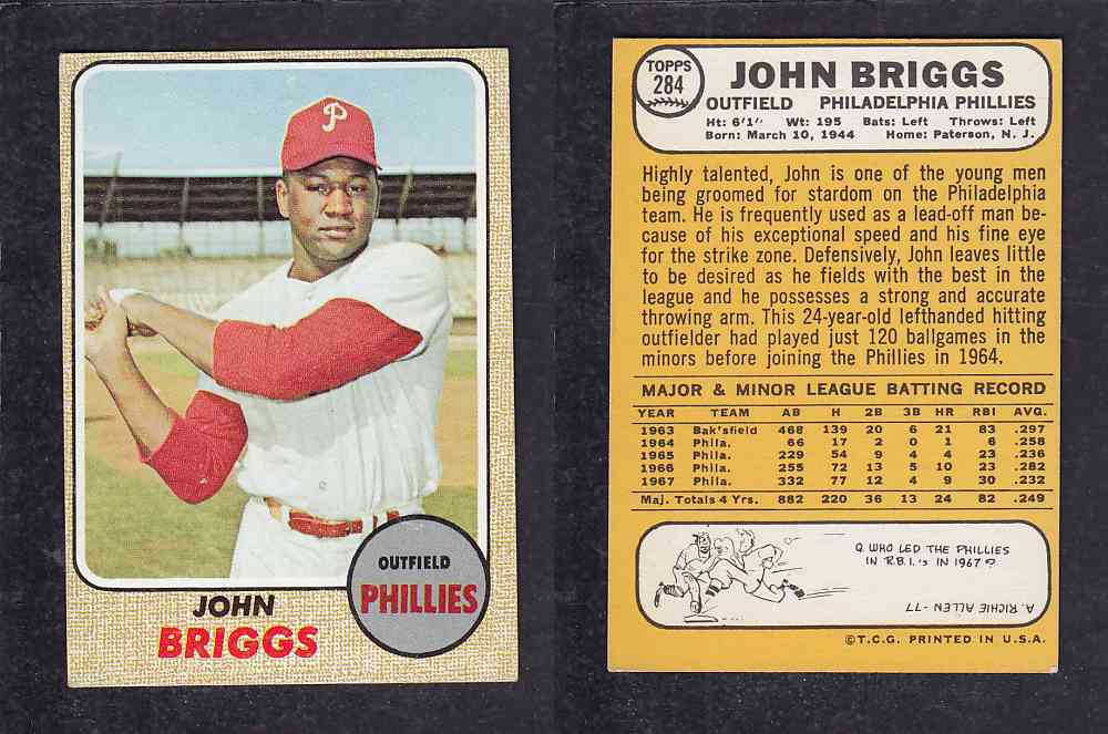 1968 TOPPS BASEBALL CARD  #284  J. BRIGGS photo