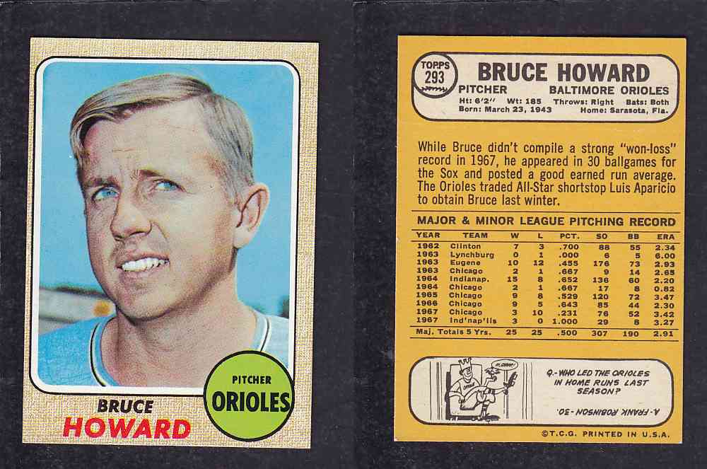 1968 TOPPS BASEBALL CARD  #293  B. HOWARD photo