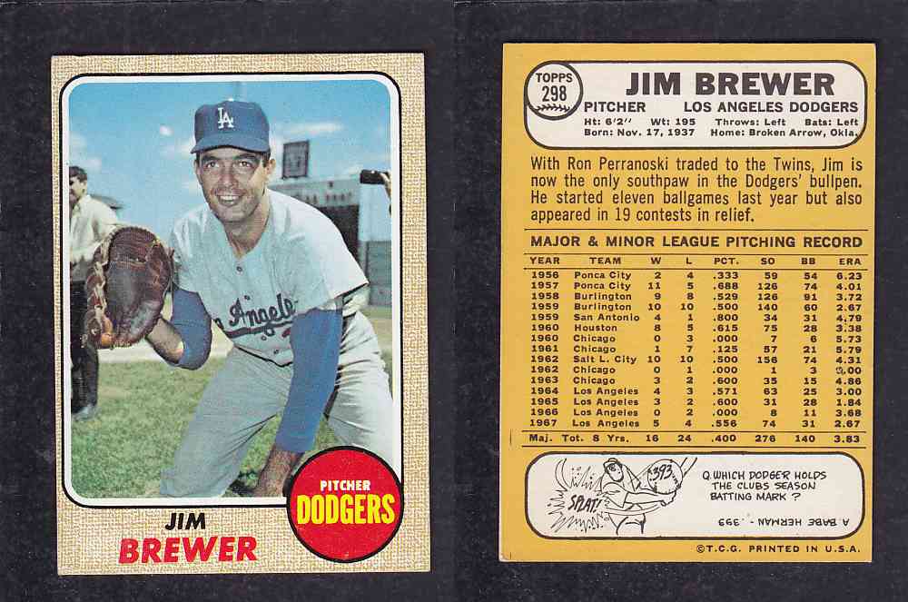 1968 TOPPS BASEBALL CARD  #298  J. BREWER photo