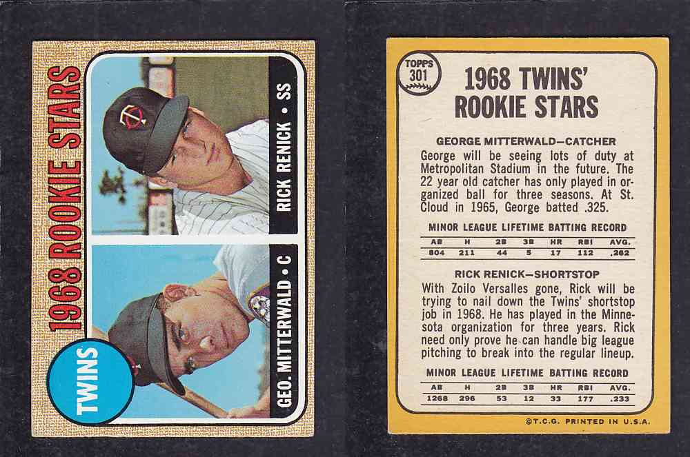 1968 TOPPS BASEBALL CARD  #301  TWINS` ROOKIE STARS photo