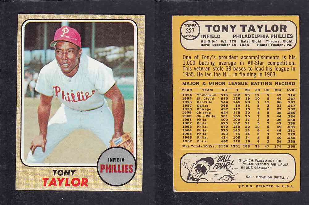 1968 TOPPS BASEBALL CARD  #327  T. TAYLOR photo