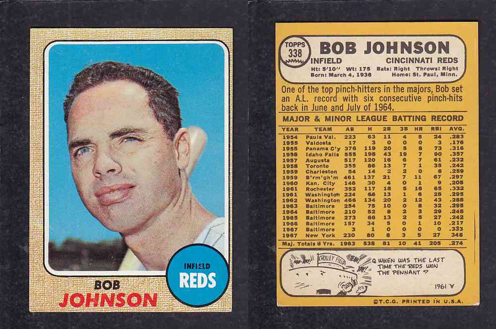 1968 TOPPS BASEBALL CARD  #338  B. JOHNSON photo