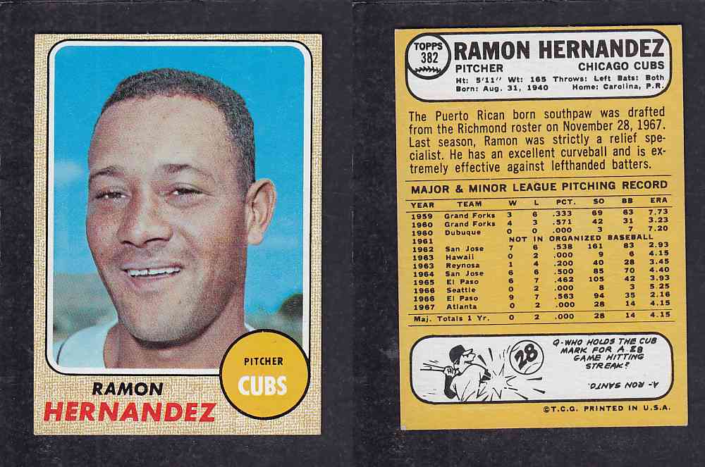 1968 TOPPS BASEBALL CARD  #382  R. HERNADEZ photo