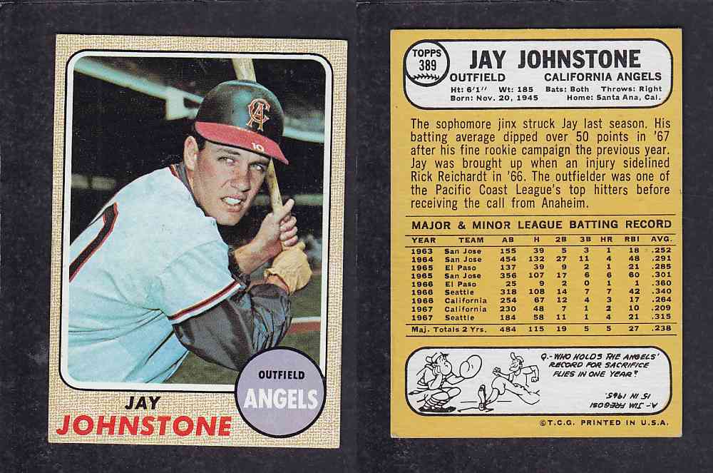 1968 TOPPS BASEBALL CARD  #389  J. JOHNSTONE photo