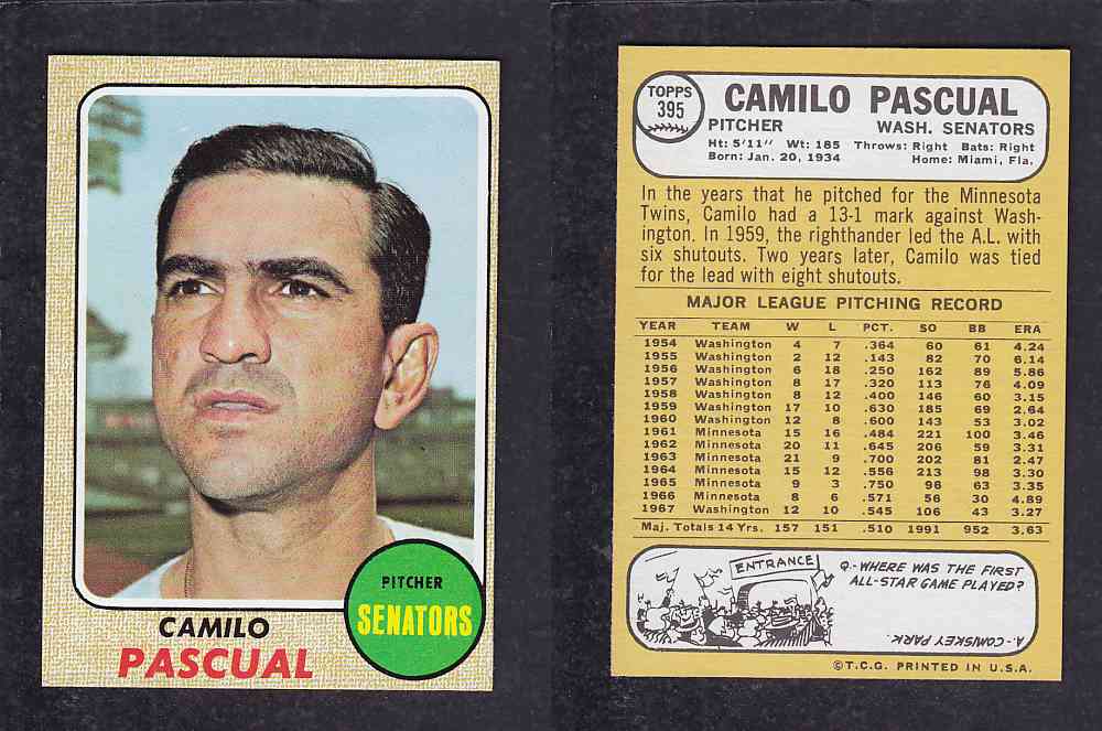 1968 TOPPS BASEBALL CARD  #395  C. PASCUAL photo