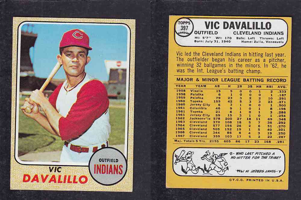 1968 TOPPS BASEBALL CARD  #397  V. DAVALILLO photo