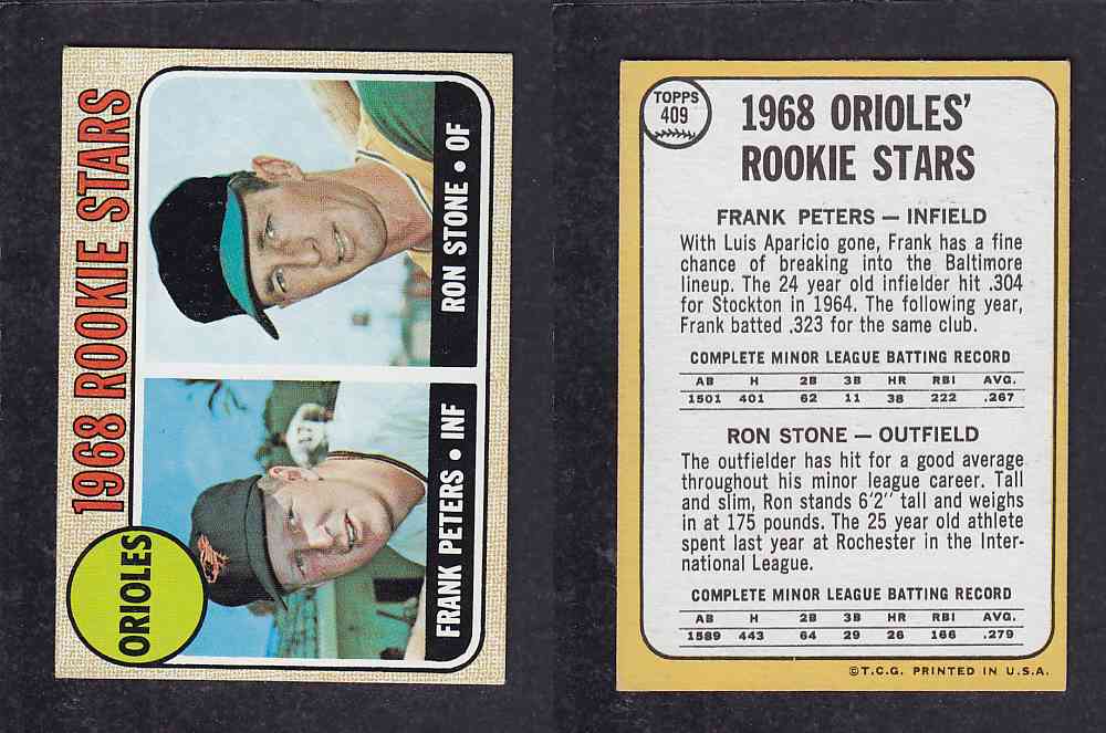 1968 TOPPS BASEBALL CARD  #409  ORIOLES` ROOKIE STARS photo